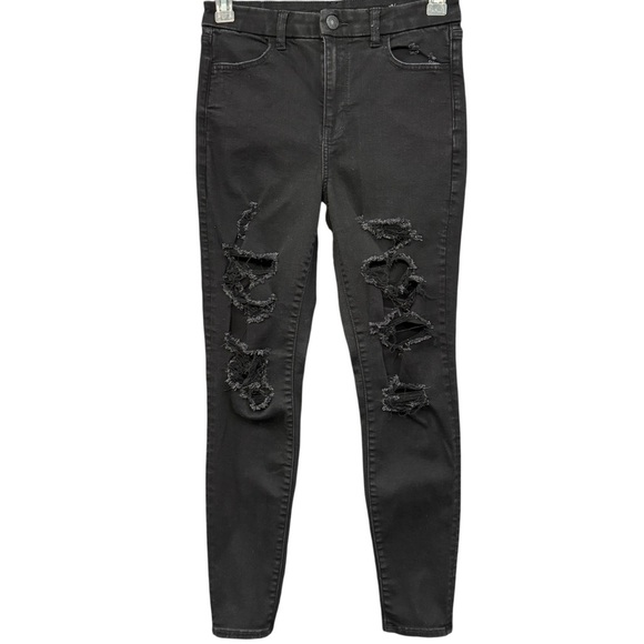 American Eagle Next Level Stretch Ripped Black Skinny Jeans Women’s 10 - Picture 1 of 6